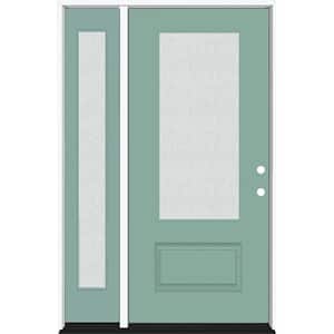 Legacy 51 in. x 80 in. 3/4 Lite Rain Glass LHIS Primed Quarry Finish Fiberglass Prehung Front Door with 12 in. SL