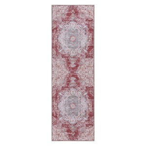Rust Red 2 ft. x 7 ft. Machine Washable Vintage Area Rug