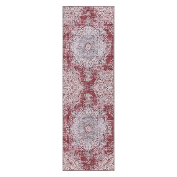 CAMILSON Rust Red 2 ft. x 7 ft. Machine Washable Vintage Area Rug
