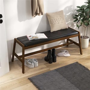 Walnut 43.5 in. Bedroom Bench with Faux Leather Padded Seat Rubber Wood Frame