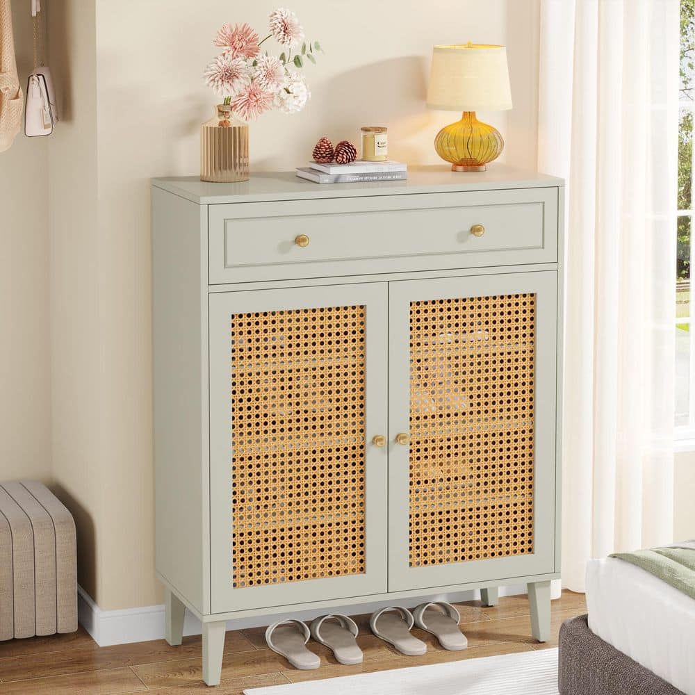 Ahlivia Mint Green 43.7 in. H Modern 5 Tiers Shoe Storage Cabinet ith Adjustable Shelf, Rattan Shoes Organizer