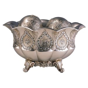Silver Paisley Polyresin Decorative Bowl With Spheres
