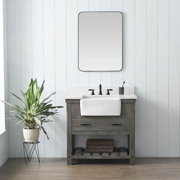 SUDIO Wesley 36 in. W x 22 in. D Bath Vanity in Weathered Gray with Engineered Stone Top in Ariston White with White Sink