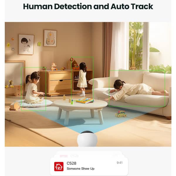 360° Pan/Tilt 4MP(2 x 2MP) Indoor Smart Plug-in Home Security Camera, Baby Pet Monitor, Dual Lens