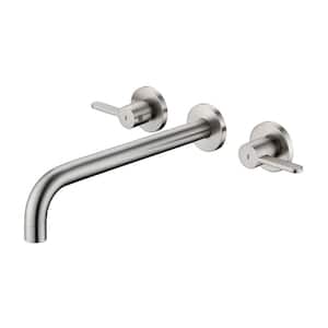 8014 2-Handle Wall Mount Roman Tub Faucet with High Flow Rate and Long Spout in Brushed Nickel