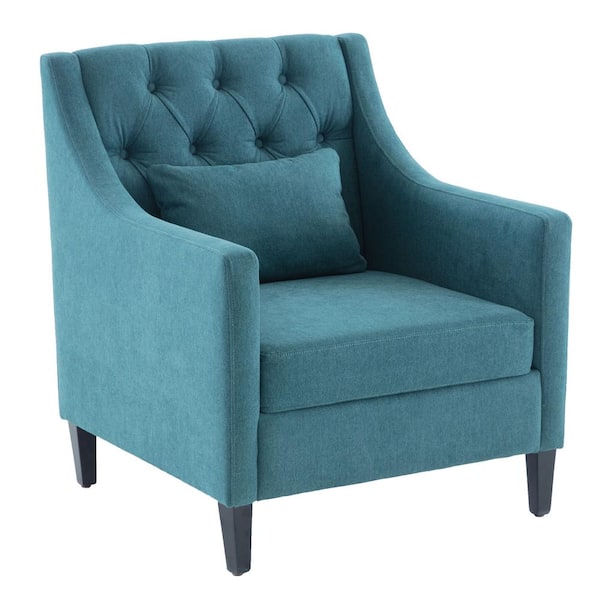 Unbranded Teal Fabric Upholstered Accent Armchair with Lumbar Pillow Bedroom Reading Chair Modern Single Sofa Chair with Wood Leg