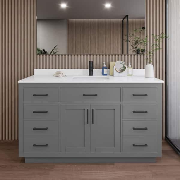 Wyndham Collection Beckett TK 60 in. W x 22 in. D x 35 in. H Single Bath Vanity in Dark Gray with White Quartz Top