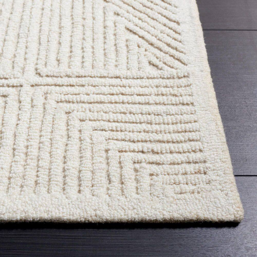 Ivory Geometric Hand-Tufted Wool Area Rug, 4' x 6'
