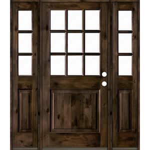 64 in. x 80 in. Knotty Alder 2 Panel Left-Hand/Inswing Clear Glass Black Stain Wood Prehung Front Door w/Sidelites