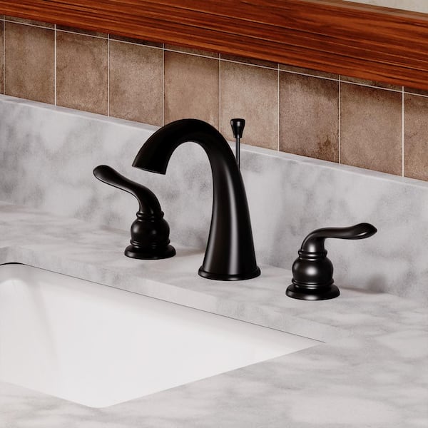 8 in. Widespread Double Handle Bathroom Sink Faucet with Pop-up Drain in Matte Black