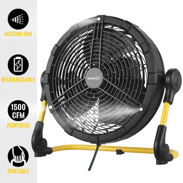 Geek Aire Cordless 12 in. Rechargeable Outdoor High-Velocity Floor Fan with Detachable Power Bank Battery and Misting Feature