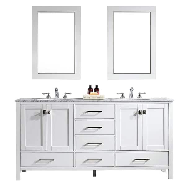 ROSWELL Gela 72 in. W x 22 in. D x 35 in. H Vanity In White with Marble Vanity Top in White with White Basin and Mirror