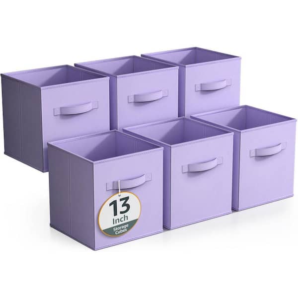 Large Storage Cubes with Handles, Purple 13 in x 13 in Fabric Decorative Basket (Set of 6), Clothes and Closet Organizer