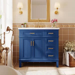 36 in. W x 18 in. D x 35 in. H Freestanding Bath Vanity in Blue with White Resin Top