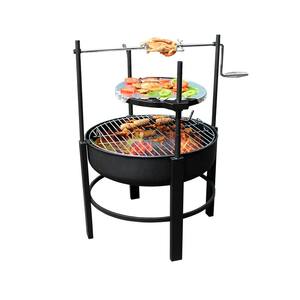 Outdoor Round Metal Wood Burning Grill, Fire pit with 2 Grill, Removable Cooking Grill for Camping, Bonfire, and Picnic