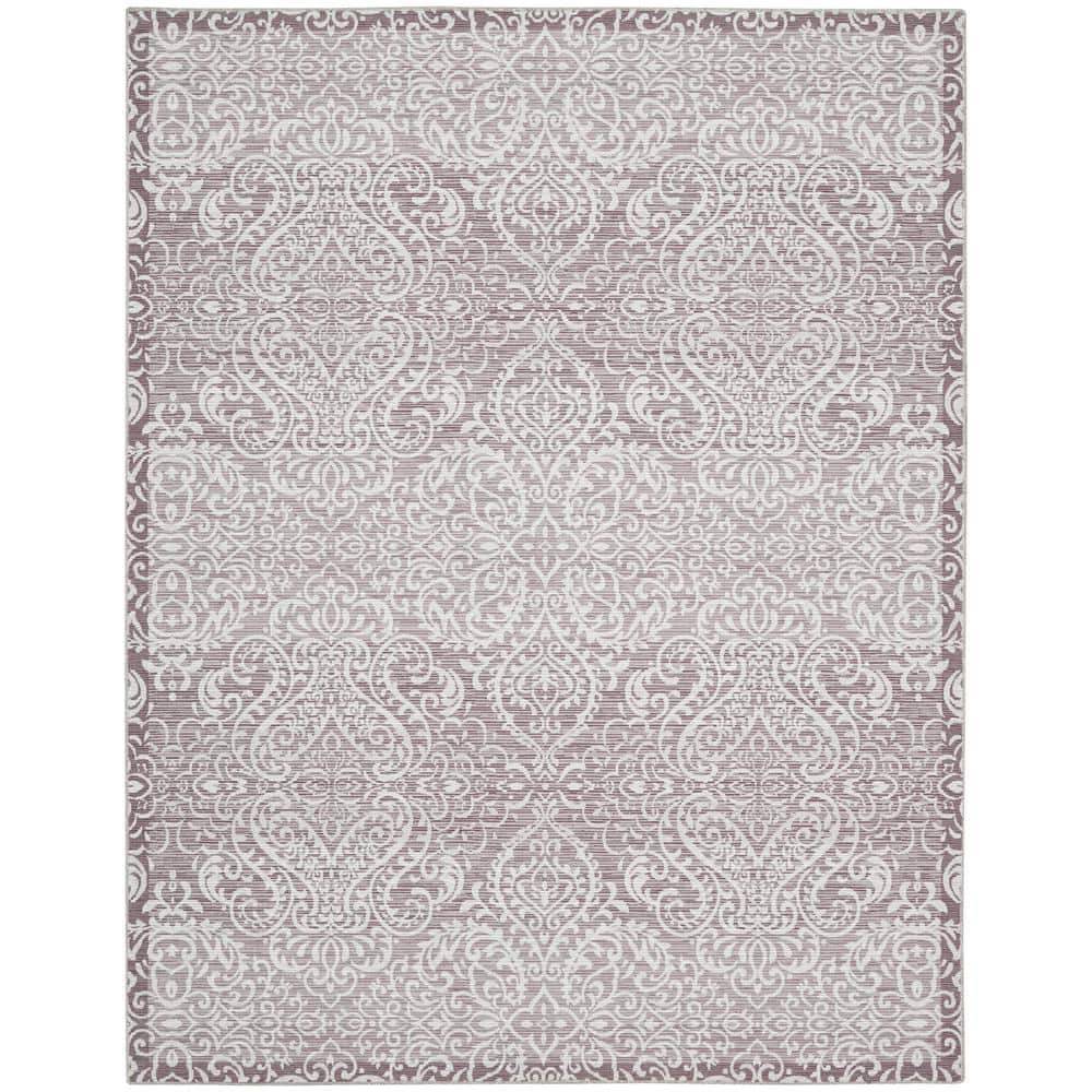 Stone Gray Damask Washable Chenille Area Rug 7'10" x 9'10"