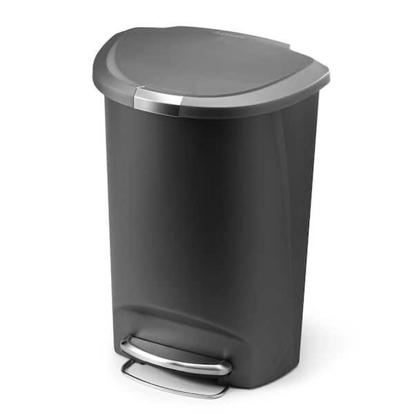 13 Gallon Semi-Round Step Kitchen Trash Can, Grey Plastic with Soft-Close Locking Lid