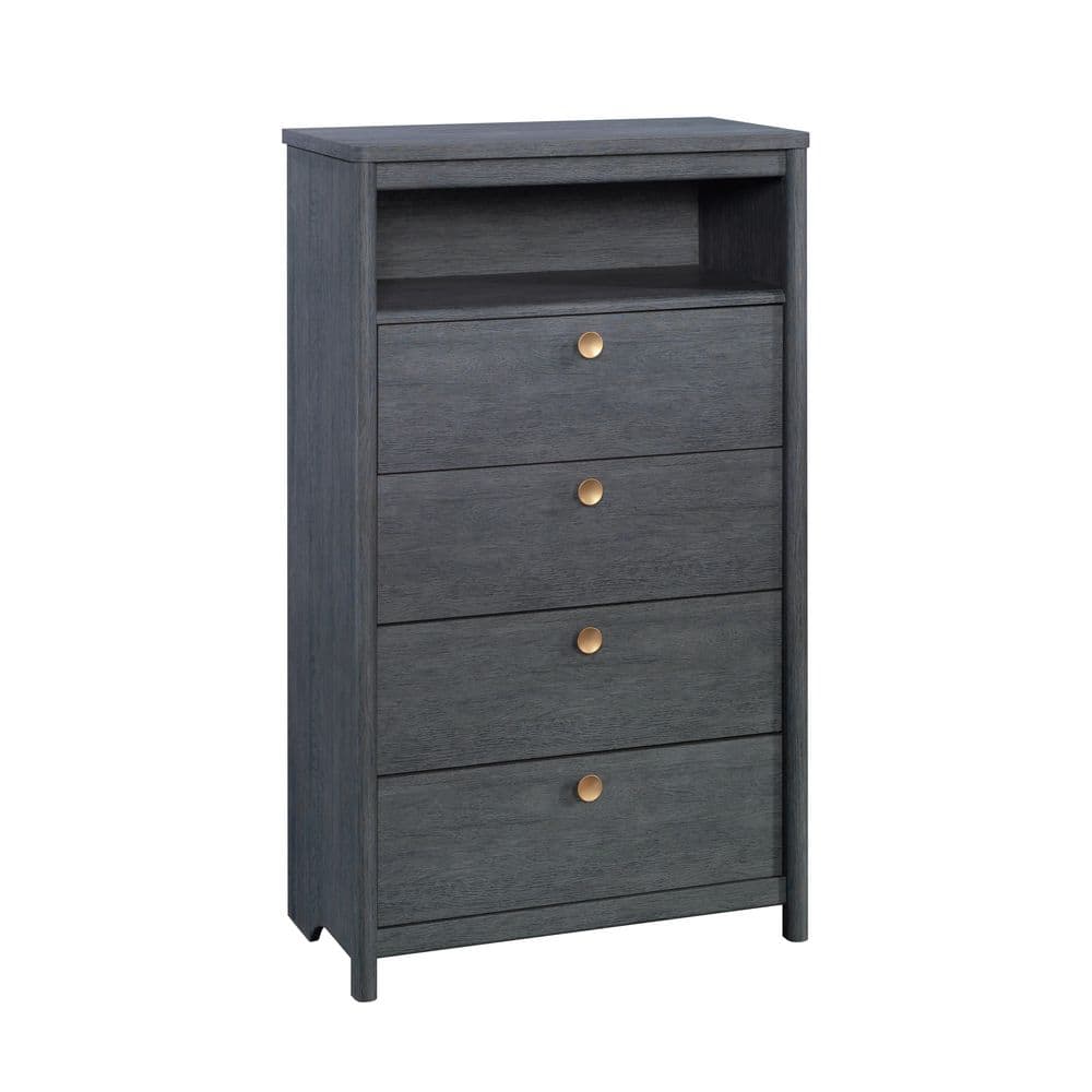 Denim Oak Vertical 4-Drawer Chest with Open Shelf