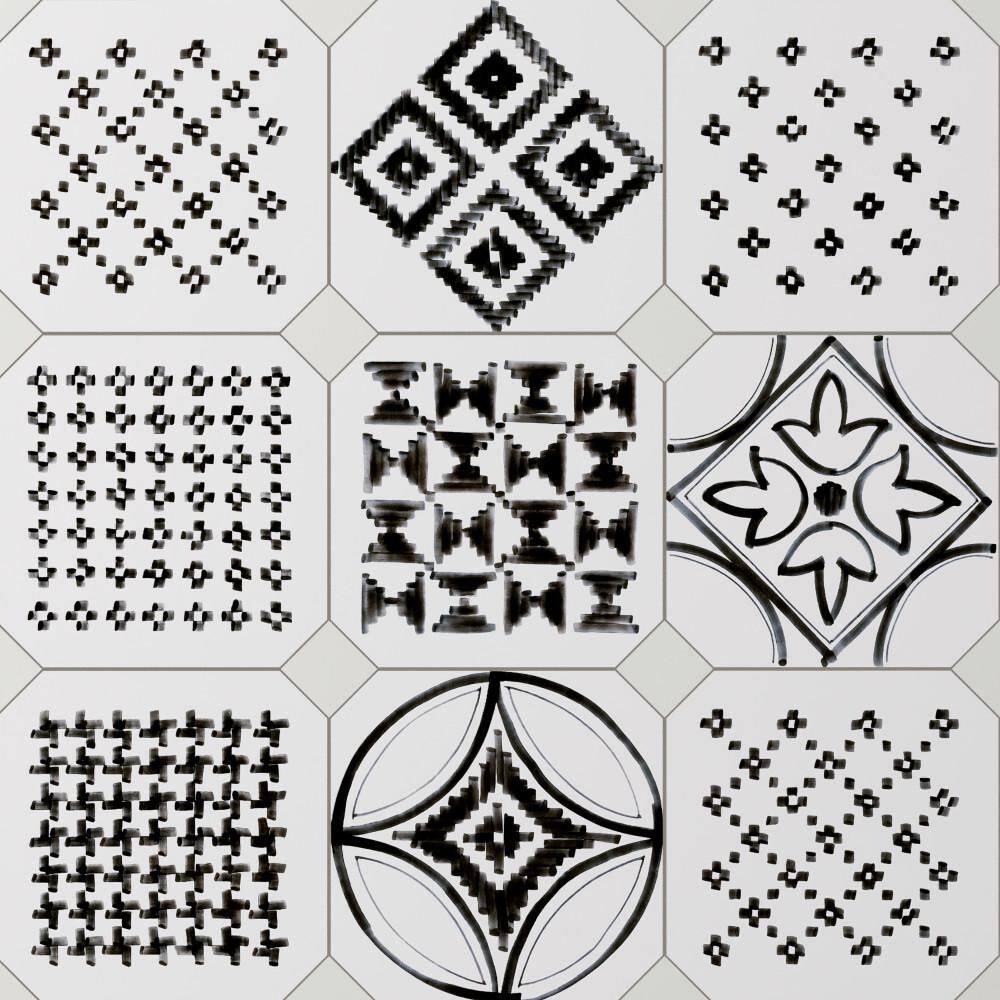 Vaudeville Octagon Deco Sombra 8 in. x 8 in. Porcelain Floor and Wall Tile (10.75 sq. ft. /Case)