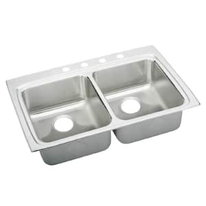 Lustertone Drop-In Stainless Steel 33 in. 4-Hole Double Bowl ADA Compliant Kitchen Sink with 6 in. Bowls