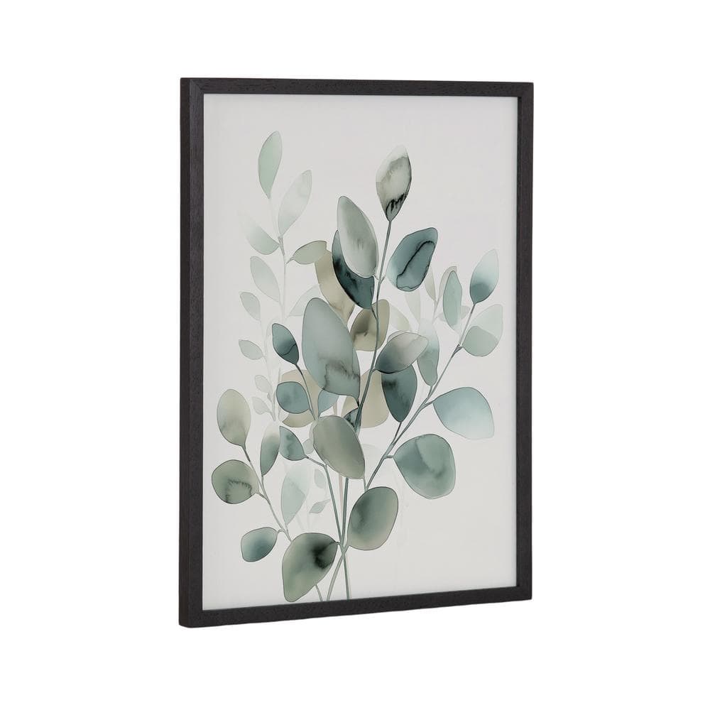 Muted Teal Botanical Watercolor Print in Black Frame, 12x16