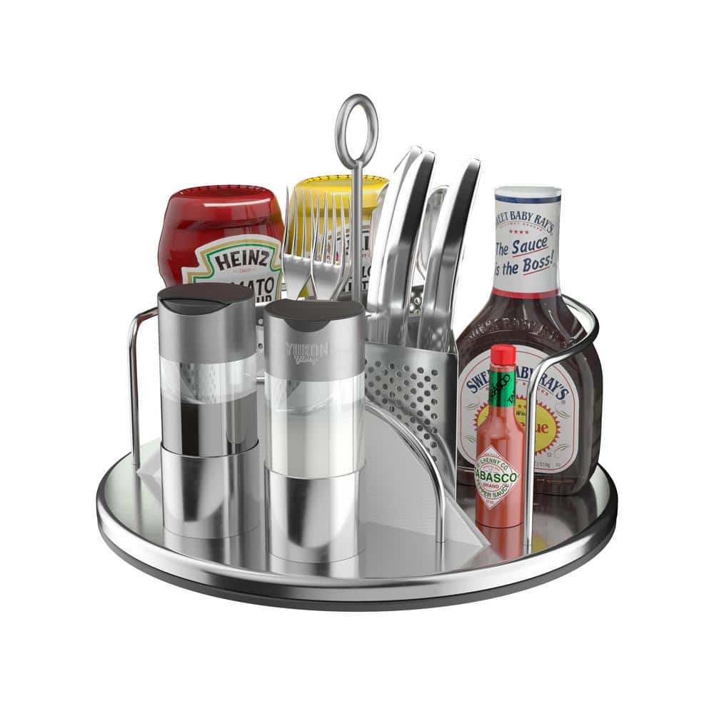Stainless Steel Rotating Condiment Caddy with Utensil Holder