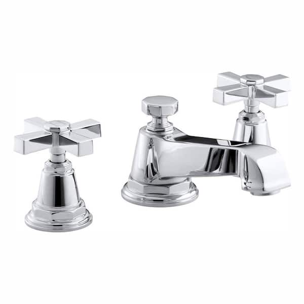 KOHLER Pinstripe Pure 8 in. Widespread 2-Handle Low-Arc Water-Saving Bathroom Faucet in Polished Chrome