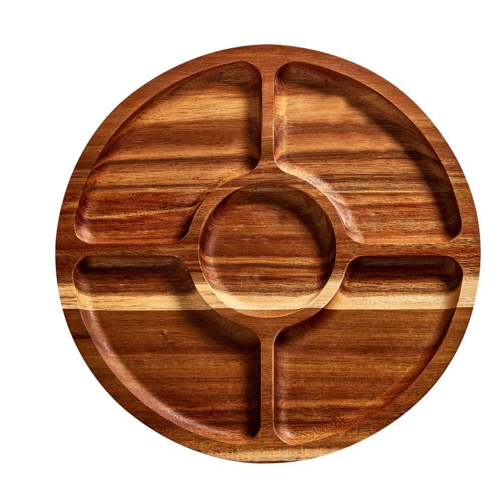Acacia Round Lazy Susan with Clear Locking Lid and Compartments