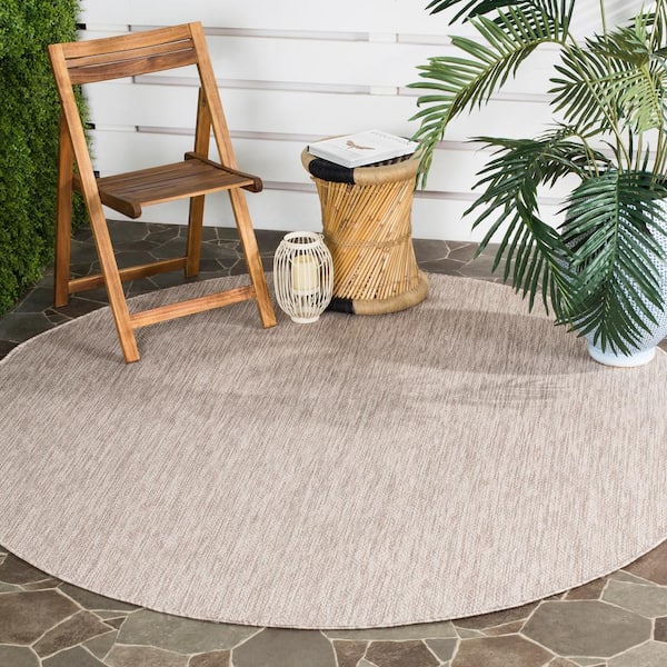 Courtyard Beige/Beige 4 ft. x 4 ft. Dotted Diamond Indoor/Outdoor Round Area Rug