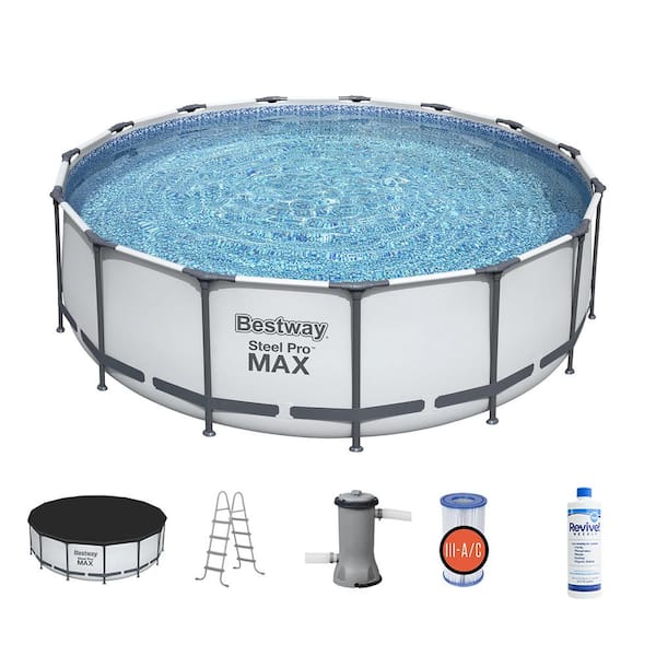 Bestway 15 ft. x 48 in. Round Hard Sided Steel Pro Max Above Ground Pool and API Revive! 32 Oz Clarifier