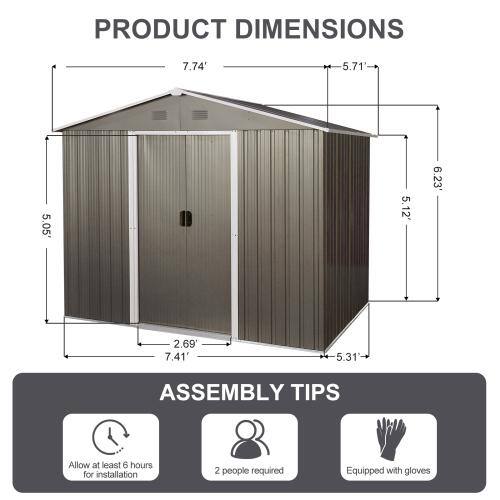 ITOPFOX 8 ft. W x 6 ft. D Outdoor Gray Metal Storage Shed with
