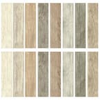 4 in. x 16.74 in. 16-Piece Multi-Color Distressed Barn Wood Plank Peel and Stick Wall Decals