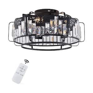 18.5 in. Black Metal Lampshade Crystal Decor Ceiling Fan with Light Kit and Remote Control