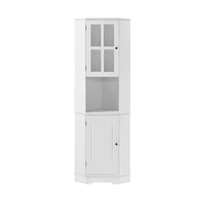 15.9 in. W x 23.2 in. D x 65 in. H White Linen Cabinet Wood Cabinet with Glass Door, Open Storage, Adjustable Shelf