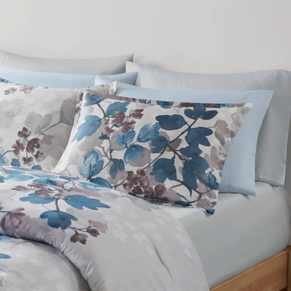 Twin Blue Floral Microfiber Bed in a Bag Set