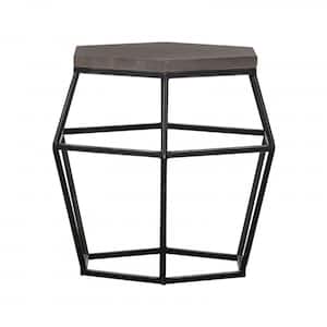 22 in. Gray and Black Hexagon Concrete End Table with Metal Base