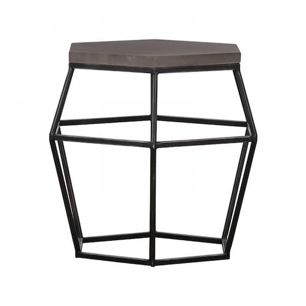 Benjara 22 in. Gray and Black Hexagon Concrete End Table with Metal Base