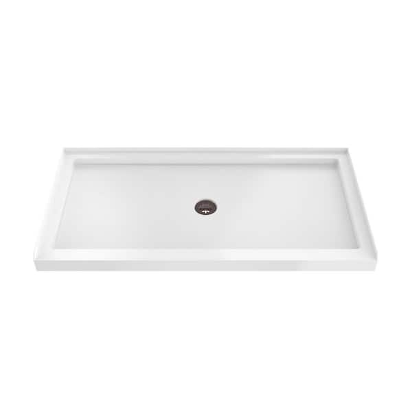 SlimLine 48 in. L x 36 in. W Alcove Rectangular White Shower Pan Base with 2 in. Round Center Drain in Oil Rubbed Bronze