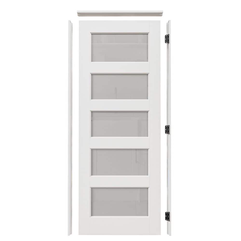 Assembly Required 30 in. x 80 in. Left Handed 5 Lite Frosted Glass White Finished MDF Interior Door Kit w/ Separate Jamb price history on PriceWatchPro