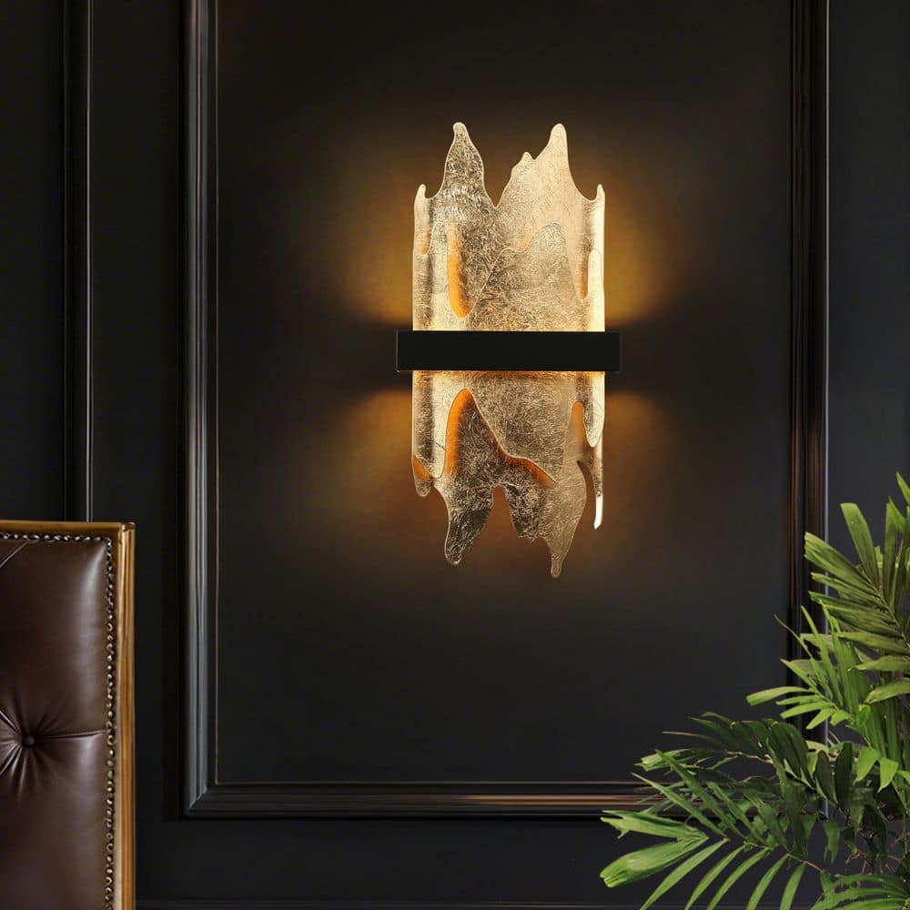 LNC Synthienniser 1-Light Matte Black Modern Acrylic Wall Sconce with  Vintage Goldleaf Shade Contemporary Wall Light HA04963W - The Home Depot, image size:1000x1000