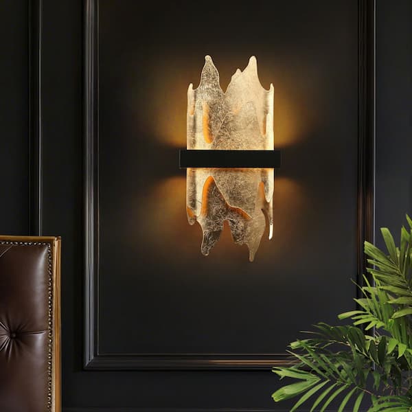 Synthienniser 1-Light Matte Black Modern Acrylic Wall Sconce with Vintage Goldleaf Shade Contemporary Wall Light