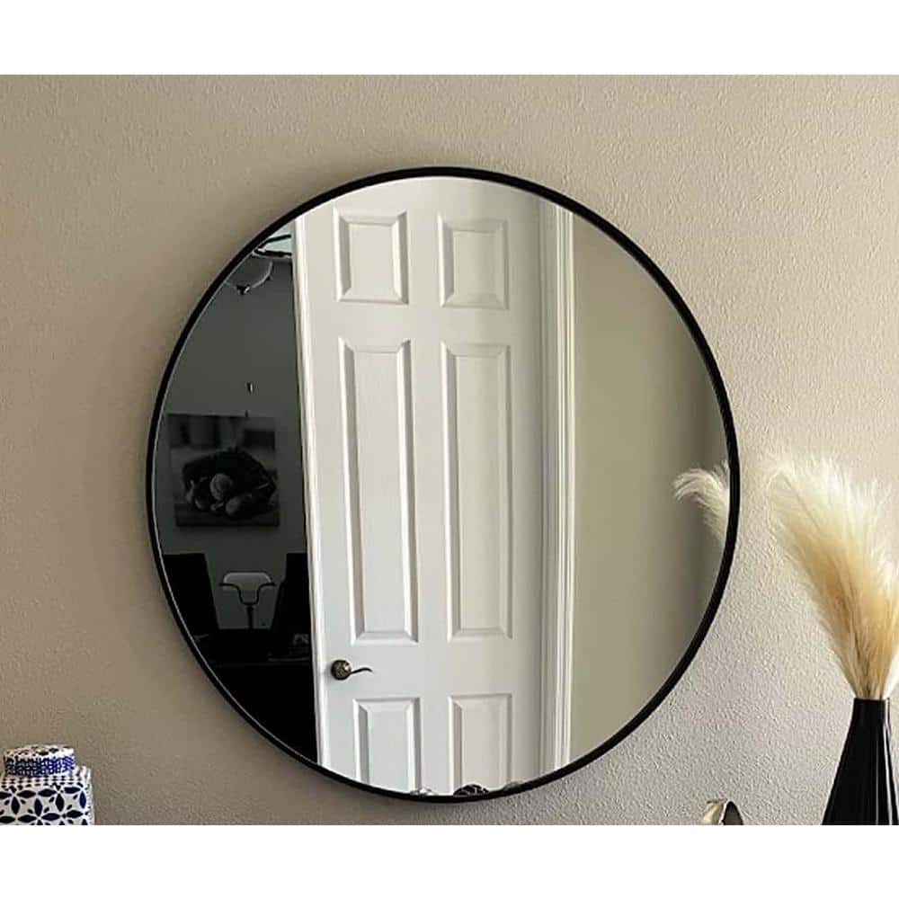 42 in. W x 42 in. H Round Metal Framed Wall Bathroom Vanity Mirror in Black