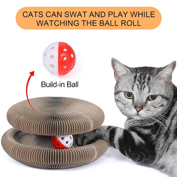 Marchul 4 in1 Interactive Cat Toy, Cat Scratching Post with Hanging Ball,  Cat Food Treat Toy for Indoor Cats and Kittens with Wooden Track Balls