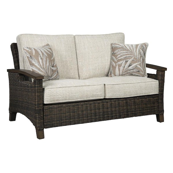Benjara 58.25 in. Brown and Gray Solid Fabric 2-Seater Loveseat with Cushioned Seat