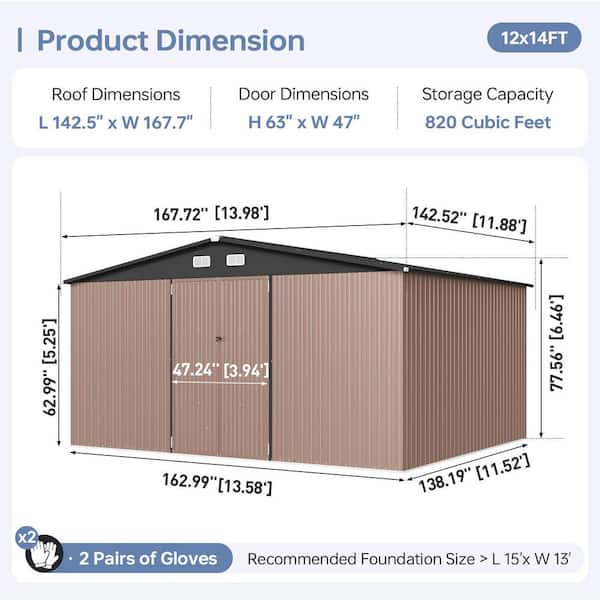 Sizzim Large Storage Shed 14 ft. W x 12 ft. D Metal Shed with Door