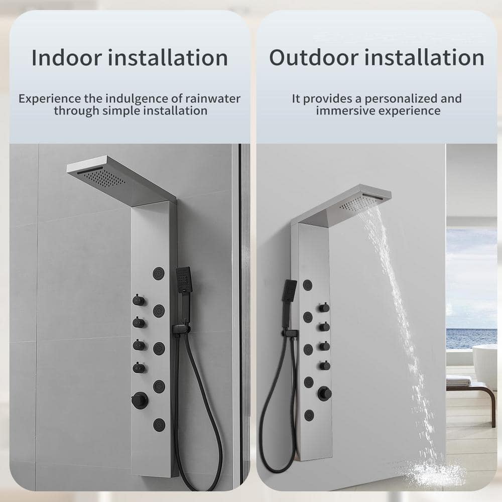 Black Nickel 5-Jet Rainfall Shower Panel System with Handheld Shower
