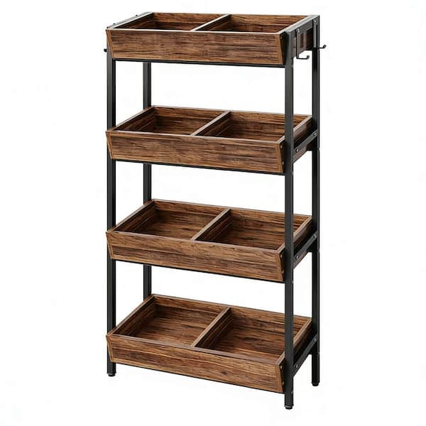 COWLOWN 4-Shelf Brown Wood Pantry Organizer, Fruit Vegetable