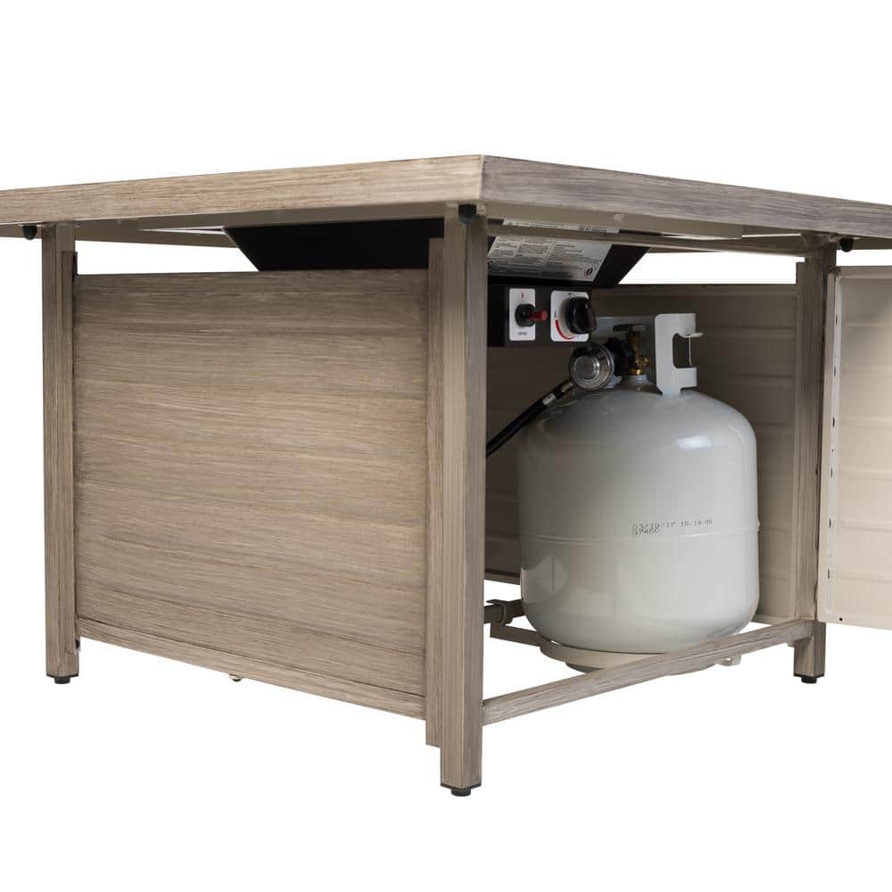 Langhorne Square Aluminum Gas Fire Pit Table in Barnwood Finish