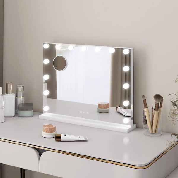23 in. W x 18 in. H Rectangular Frameless Tabletop Bathroom Vanity Mirror in White with LED Dimmable