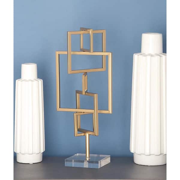 Litton Lane 18 in. x 8 in. Abstract Square Outline Sculpture in Gold-Finished Iron